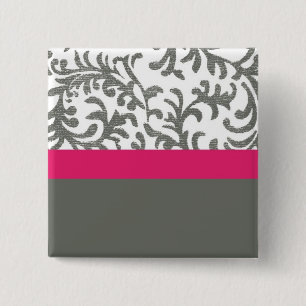 Chapa Cuadrada Patrón floral gris y rosa caliente