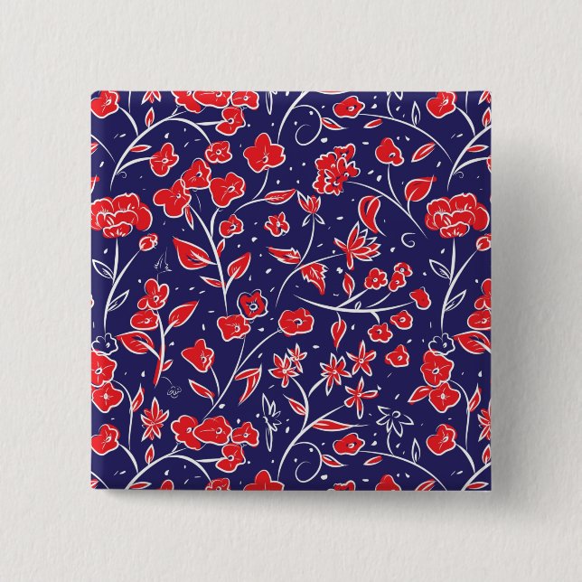 Chapa Cuadrada Patrón floral rojo y azul (Anverso)