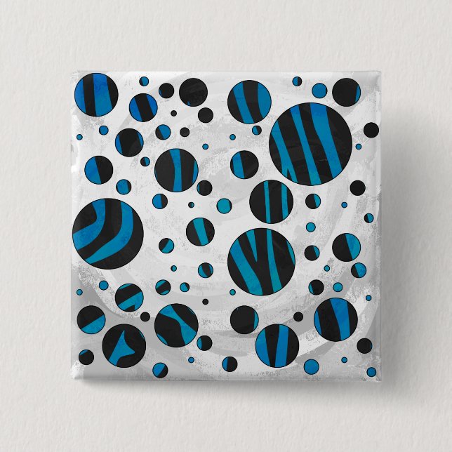 Chapa Cuadrada Patrón negro y azul de las cebras de punto de polk (Anverso)