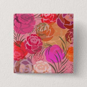 Chapa Cuadrada Patrón rosa con flores y plantas