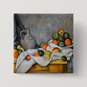 Chapa Cuadrada Paul Cezanne - Cortina, Jarra y Frutero