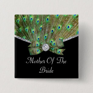 Chapa Cuadrada Pavo real elegante y boda de diamantes