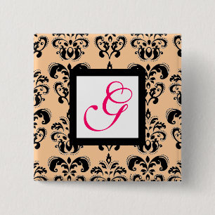 CHAPA CUADRADA PAZ NEGRA DAMASK SQUARE ROSA FUCHSIA MONOGRAM