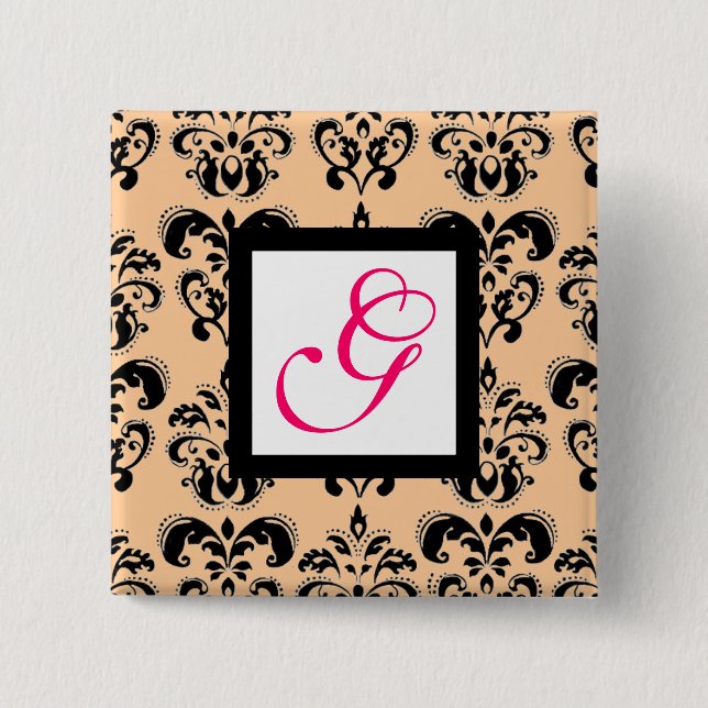 CHAPA CUADRADA PAZ NEGRA DAMASK SQUARE ROSA FUCHSIA MONOGRAM (Anverso)