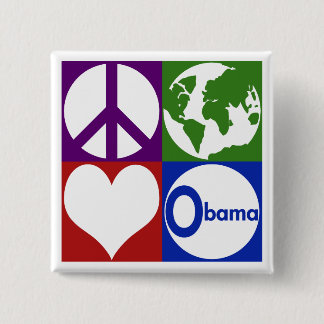 Chapa Cuadrada Paz, tierra, amor, Obama (botón de la campaña)