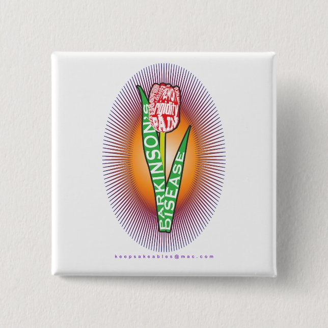 Chapa Cuadrada PD Wordy Red Tulip con ráfaga (Anverso)