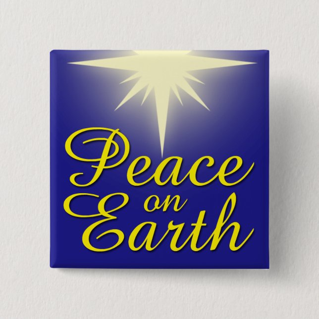 Chapa Cuadrada Peace on Earth Christmas Star Holiday Button (Anverso)