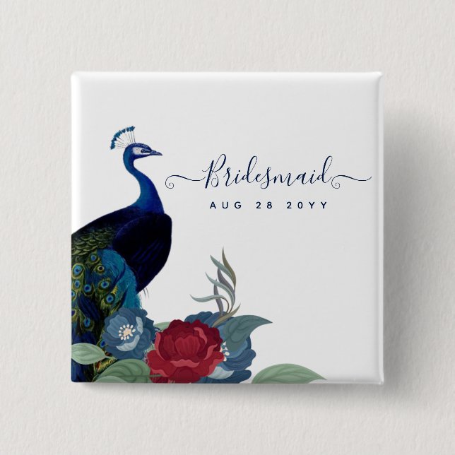Chapa Cuadrada Peacock Blue Burgundy Winter Fall Wedding (Anverso)