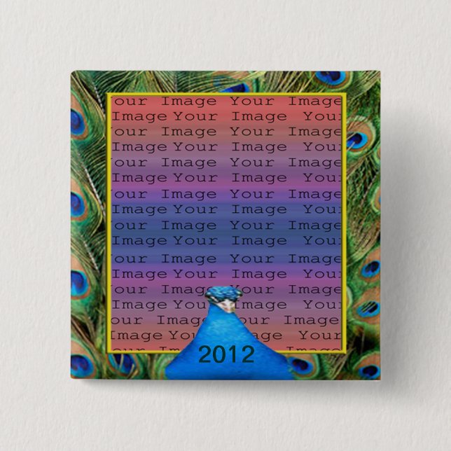 Chapa Cuadrada Peacock Wedding Photo Button (Anverso)