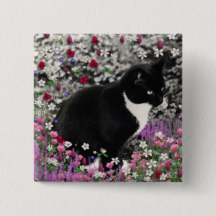 Chapa Cuadrada Pecas en flores II - gato del gatito del smoking
