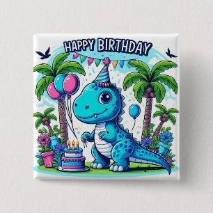 Chapa Cuadrada pegatina de cumpleaños de dinosaurio, fiesta de di