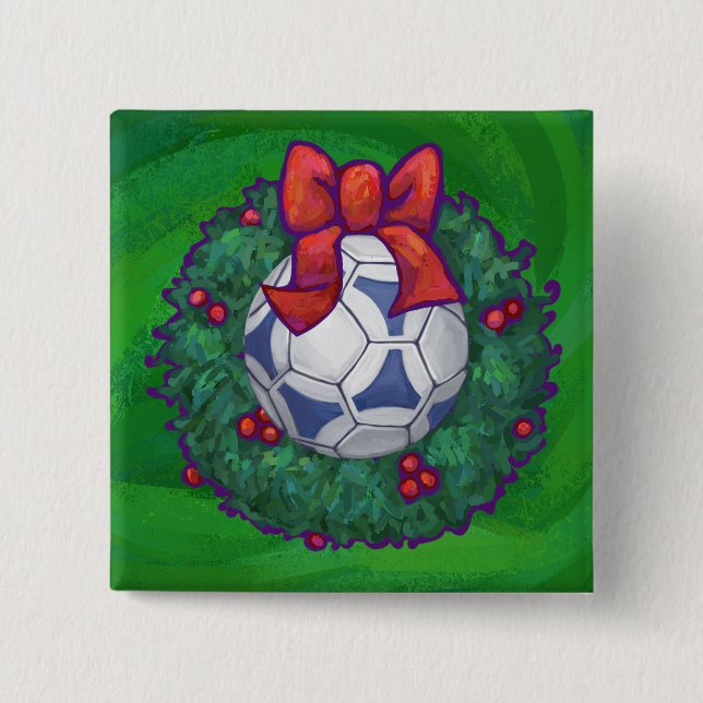 Chapa Cuadrada Pelota de fútbol blanca y azul en verde (Anverso)