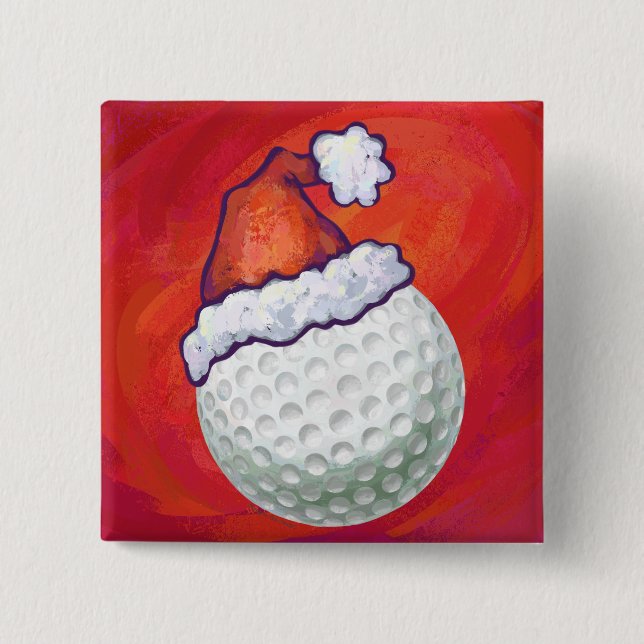 Chapa Cuadrada Pelota de golf en Santa Hat en Red (Anverso)