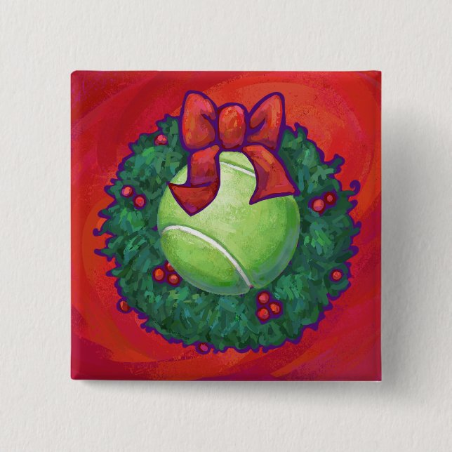 Chapa Cuadrada Pelota de tenis en Wreath sobre rojo (Anverso)