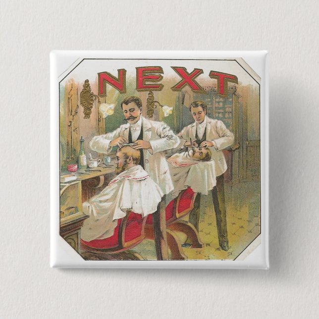 Chapa Cuadrada Peluquero del vintage (Anverso)