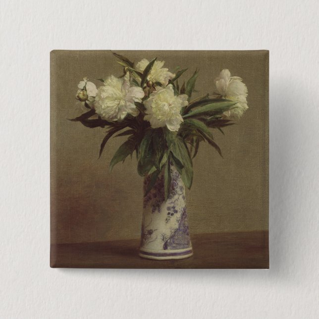 Chapa Cuadrada Peonies en un florero azul y blanco (Anverso)