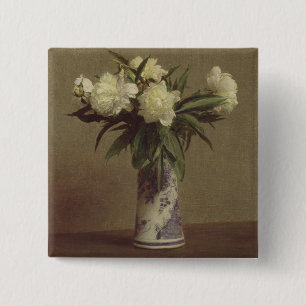 Chapa Cuadrada Peonies en un florero azul y blanco