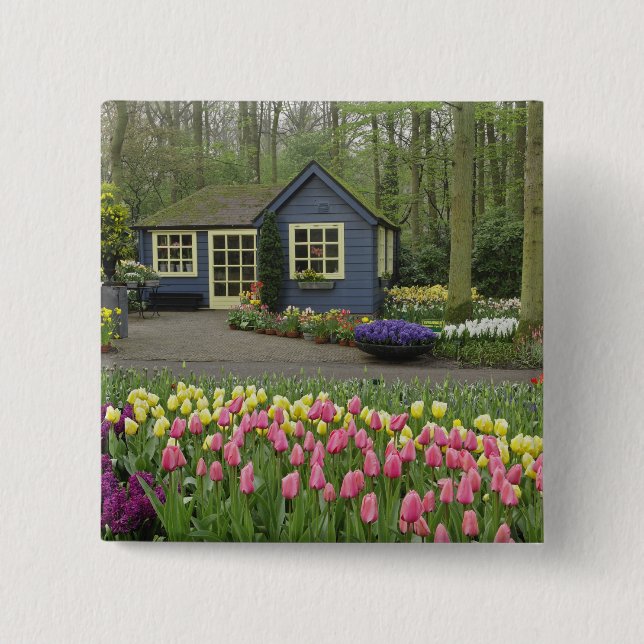 Chapa Cuadrada Pequeña tienda de flores de cabaña, Keukenhof Gard (Anverso)