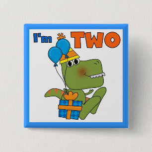 Chapa Cuadrada Pequeño Dino 2 camisetas y regalos de cumpleaños