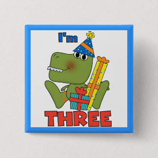 Chapa Cuadrada Pequeño Dino 3 camisetas de cumpleaños y regalos