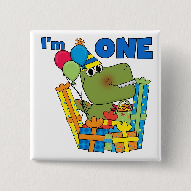 Chapa Cuadrada Pequeño Dino Primer Cumpleaños camisetas y regalos (Anverso)