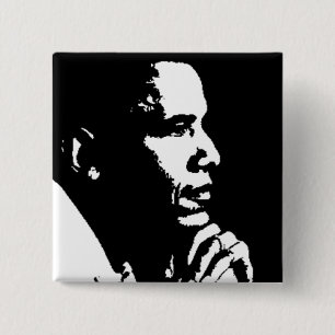 Chapa Cuadrada Perfil blanco y negro de Barack Obama