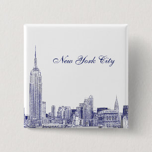 Chapa Cuadrada Perfil de la ciudad de Nueva York Grabado 01 Azul