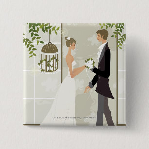 Chapa Cuadrada Perfil de un hombre que da las flores a una mujer