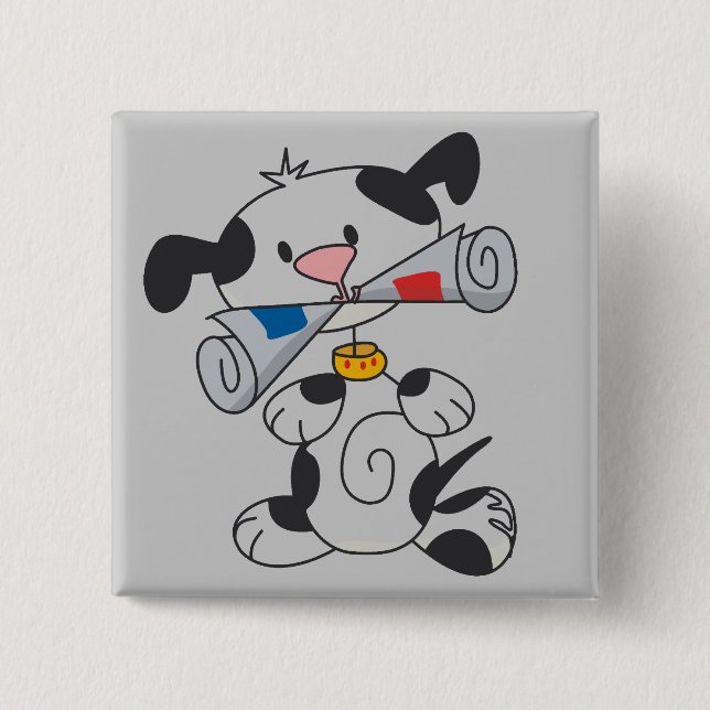 Chapa Cuadrada Perrito con las camisetas y los regalos del periód (Anverso)