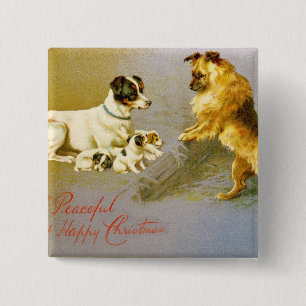 Chapa Cuadrada Perritos en la paja, postal del Victorian