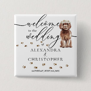 Chapa Cuadrada Perro Cavapoo Marrón Bienvenido a la boda cariño