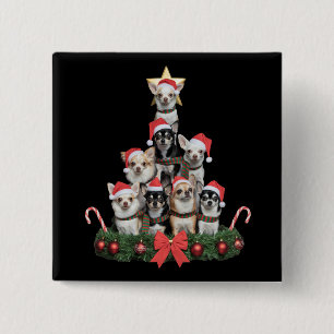 Chapa Cuadrada Perro Chihuahua Divertido Navidad Árbol de Navidad