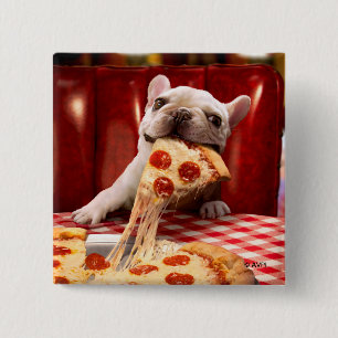 Chapa Cuadrada Perro comiendo pizza Slice