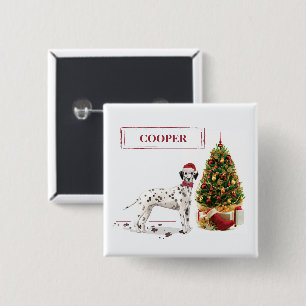 Chapa Cuadrada Perro dálmata divertido de Navidad y árbol
