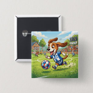 Chapa Cuadrada Perro de dibujos animados jugando fútbol o fútbol