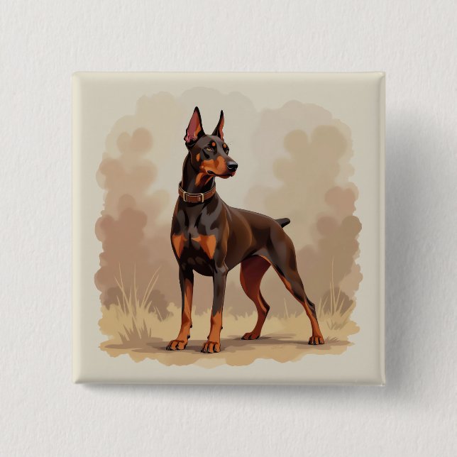 Chapa Cuadrada Perro Doberman Pinscher Marrón Óxido Rojo (Anverso)