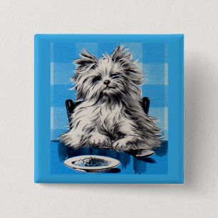 Chapa Cuadrada perro flojo comiendo en la mesa