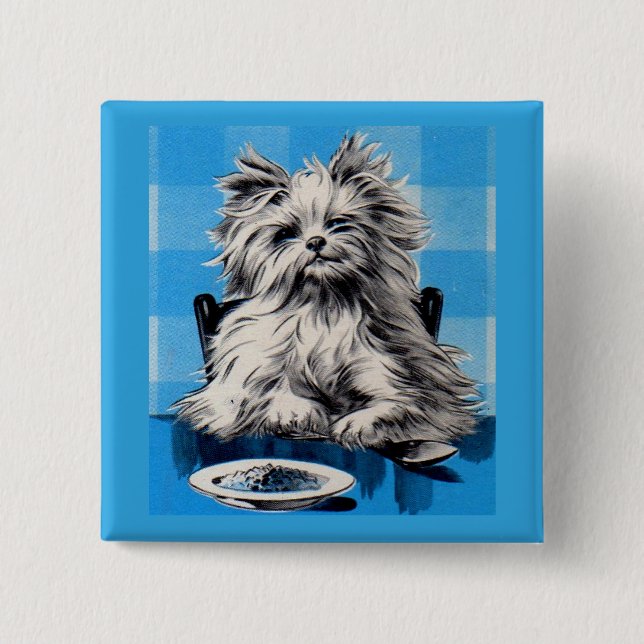 Chapa Cuadrada perro flojo comiendo en la mesa (Anverso)