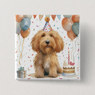 Chapa Cuadrada Perro Goldendoodle de cumpleaños
