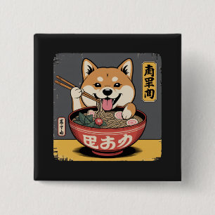 Chapa Cuadrada Perro Inu Shiba comiendo Ramen
