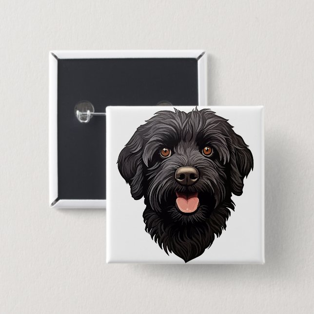 Chapa Cuadrada Perro negro Labradoodle (Anverso y reverso)