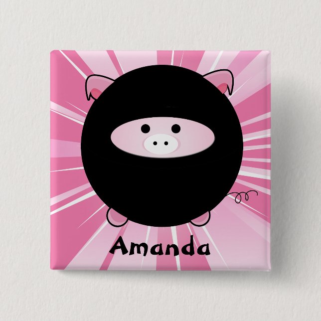 Chapa Cuadrada Perro Ninja personalizado en rosa (Anverso)