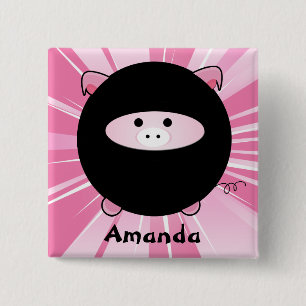 Chapa Cuadrada Perro Ninja personalizado en rosa