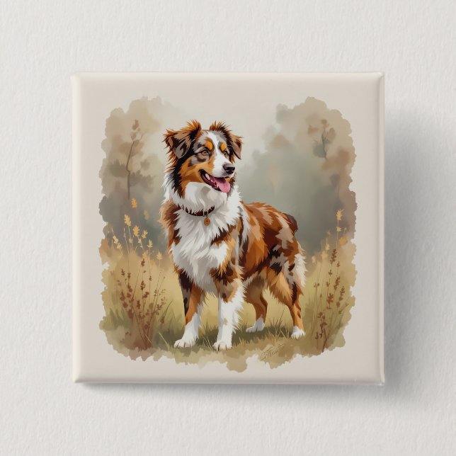 Chapa Cuadrada Perro Pastor Australiano Rojo Merle Aussie (Anverso)