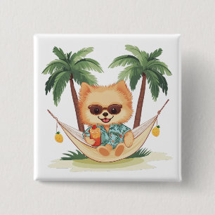Chapa Cuadrada Perro Pomeraniano En Una Camisa Hamaca Hawaiana