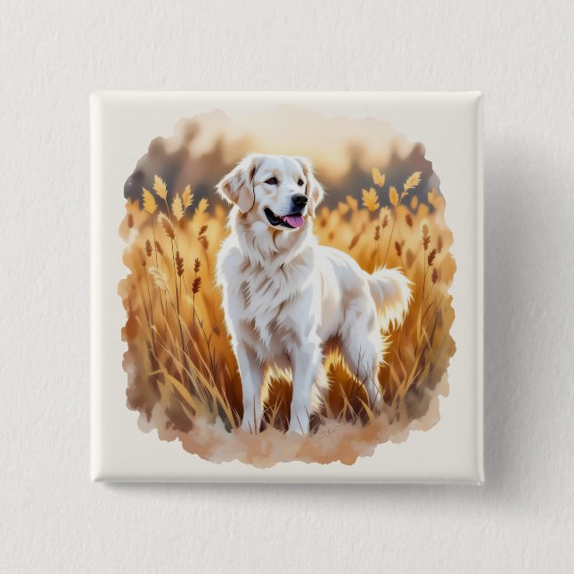 Chapa Cuadrada Perro Retriever Dorado Blanco (Anverso)