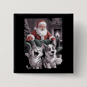Chapa Cuadrada Perro y gato divertido selfie con Santa Navidad