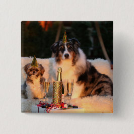 Chapa Cuadrada Perros celebrando Año Nuevo