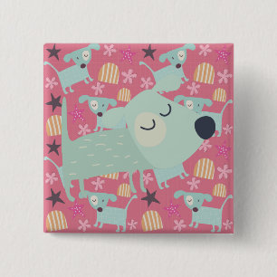 Chapa Cuadrada Perros, estrellas y flores