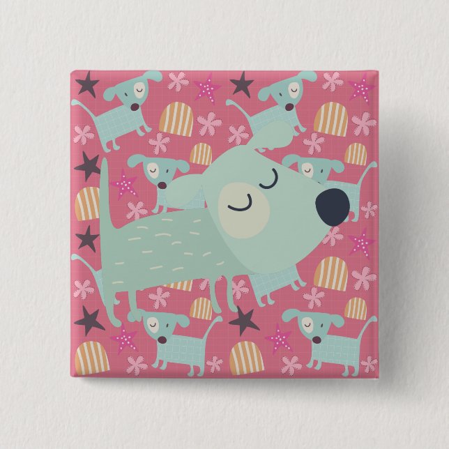 Chapa Cuadrada Perros, estrellas y flores (Anverso)